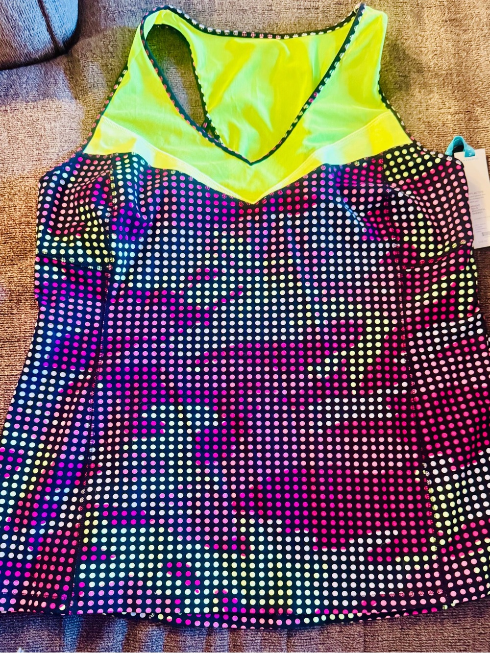 Lane Bryant Livi Neon Yellow & Black Polka Dot Tank Top 18/20
